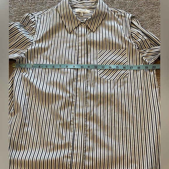 Milly Fractured Sleeve Gray Striped Button Down, Long Sleeve Cotton Blouse, 10 - Picture 10 of 16
